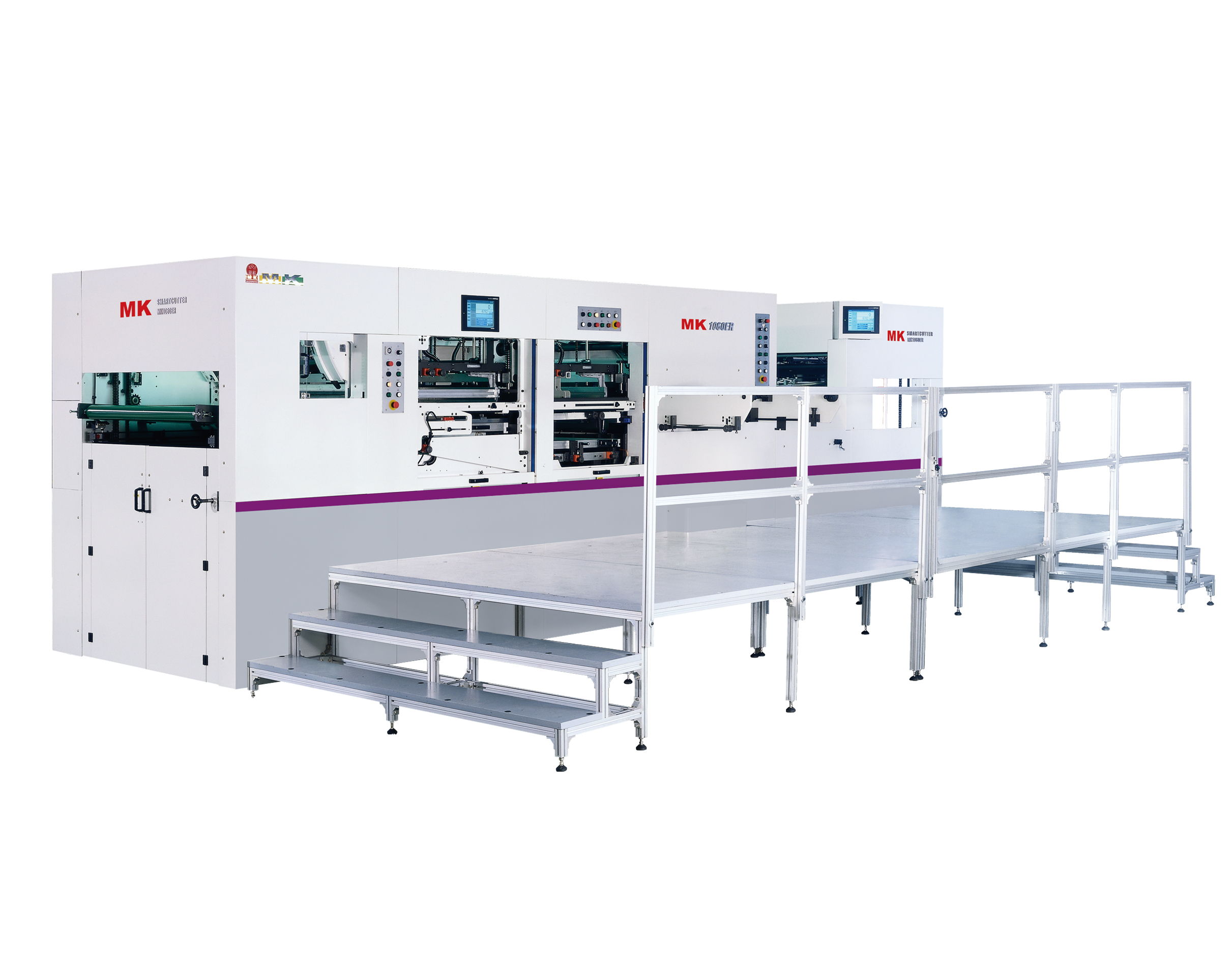 MK1060ER平壓平自動(dòng)全清廢模切機(jī)
技術(shù)描述：全清廢技術(shù)
2008年，長(zhǎng)榮推出國(guó)內(nèi)第一臺(tái)全清廢模切機(jī)。實(shí)現(xiàn)從模切、清廢、分盒、自動(dòng)出料的高自動(dòng)化紙盒成型加工。為中國(guó)全清廢技術(shù)的突破起到了推進(jìn)作用，也使全清廢模切機(jī)正式在國(guó)內(nèi)推廣開來(lái)。